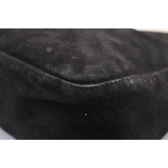 Fendi Black Suede Leather V Shaped Enamel Clasp HOBO Style Satchel Shoulder Bag - Picture 5 of 12